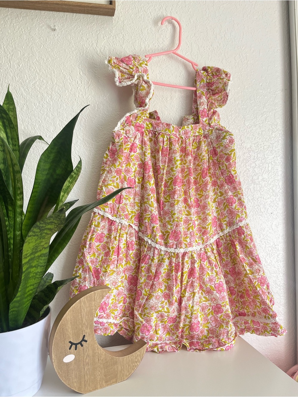 Girls Pink & Yellow Floral Ruffle Sundress